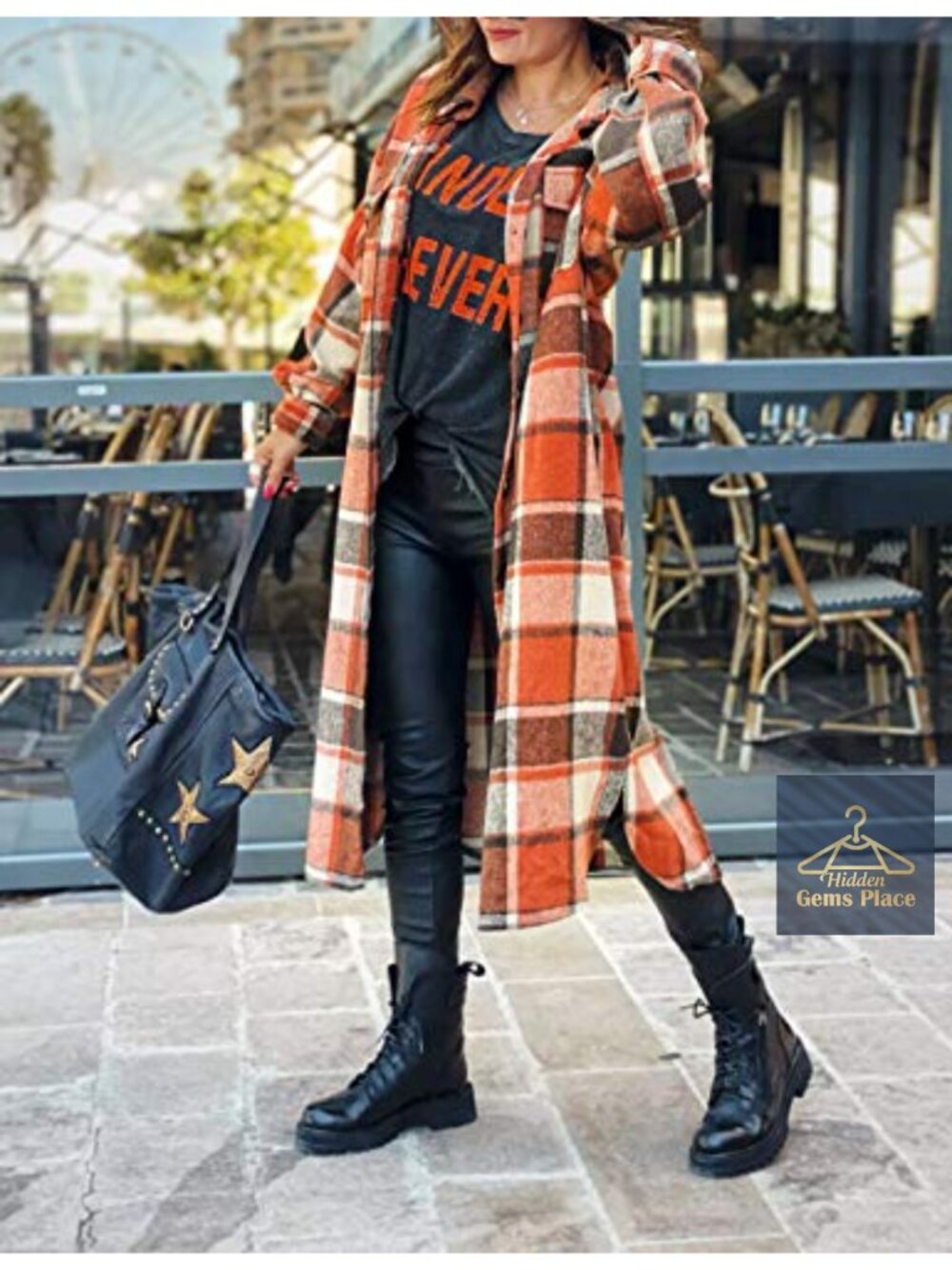 Women's Long Plaid Flannel Button Down Jacket Coat Fall - Picture 3 of 6